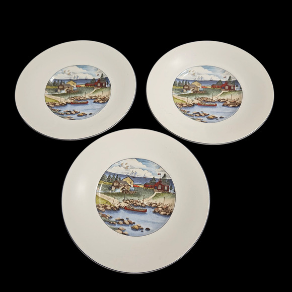 Epoch Exclusives Pioneer Bay 8.25" Plates Set of 3 Nautical Coastal Scene China - Picture 2 of 4